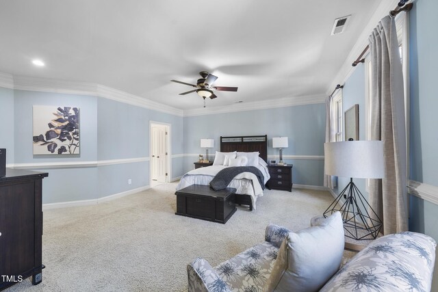 1006 Henny Pl, Raleigh, NC 27614 - carpeted bedroom featuring baseboards, crown molding, and a ceiling fan
