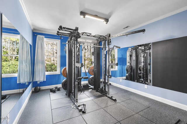 1006 Henny Pl, Raleigh, NC 27614 - workout room featuring crown molding and baseboards