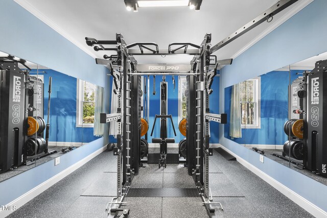 1006 Henny Pl, Raleigh, NC 27614 - exercise room with ornamental molding and baseboards