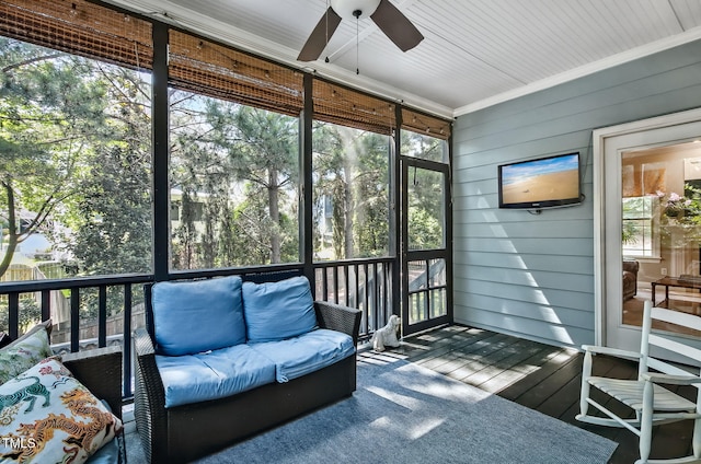 908 Town Side Dr, Apex, NC 27502 - sunroom / solarium featuring ceiling fan and an outdoor living space
