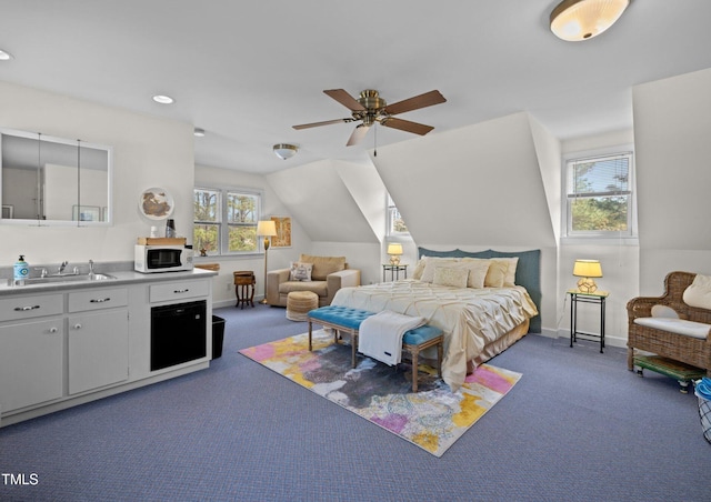 11609 US-401, Fuquay Varina, NC 27526 - bedroom featuring carpet floors, lofted ceiling, recessed lighting, and a ceiling fan
