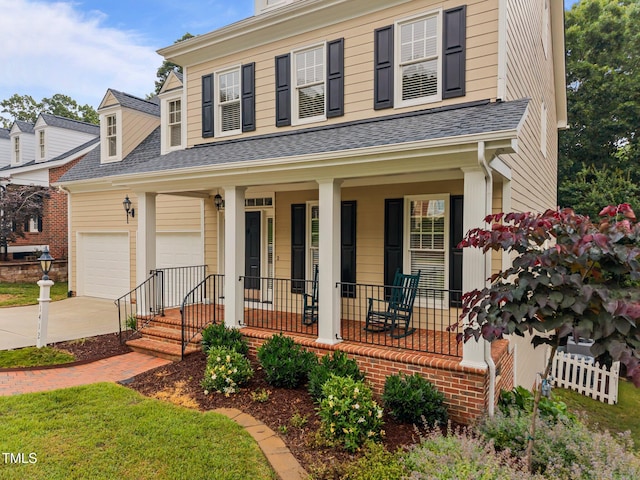 1412 Kings Lassiter Way, Raleigh, NC 27614 - view of front of home with a porch, driveway, a shingled roof, and an attached garage