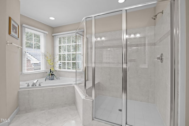 1412 Kings Lassiter Way, Raleigh, NC 27614 - full bathroom with a garden tub, a shower stall, and recessed lighting