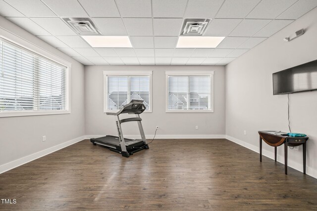 797 S Wilma St, Angier, NC 27501 - exercise room featuring dark wood-style flooring, a drop ceiling, and baseboards