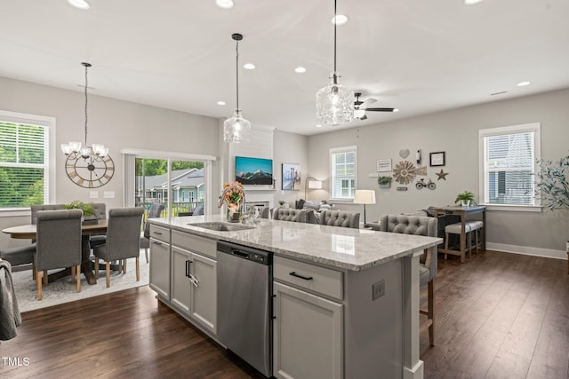 797 S Wilma St, Angier, NC 27501 - kitchen with dishwasher, a sink, a chandelier, recessed lighting, and open floor plan