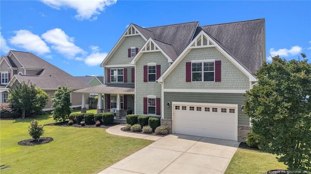 3024 Eagle Crest Ln, Fayetteville, NC 28306 - craftsman inspired home with a porch, concrete driveway, an attached garage, and a front yard