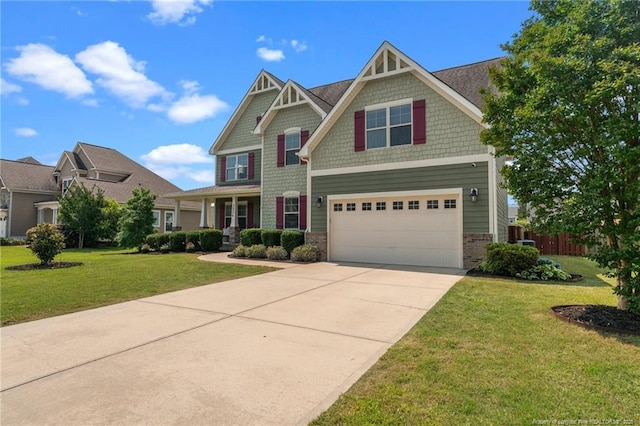 3024 Eagle Crest Ln, Fayetteville, NC 28306 - craftsman house with concrete driveway, a garage, a front lawn, and brick siding