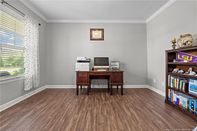 3024 Eagle Crest Ln, Fayetteville, NC 28306 - office featuring wood finished floors, crown molding, and baseboards