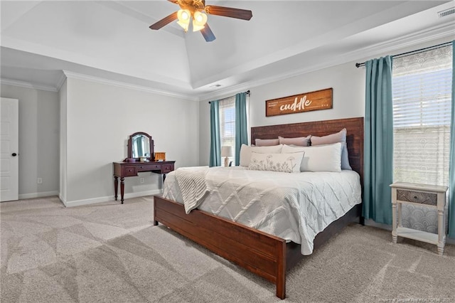 3024 Eagle Crest Ln, Fayetteville, NC 28306 - bedroom featuring carpet, ornamental molding, baseboards, ceiling fan, and a tray ceiling