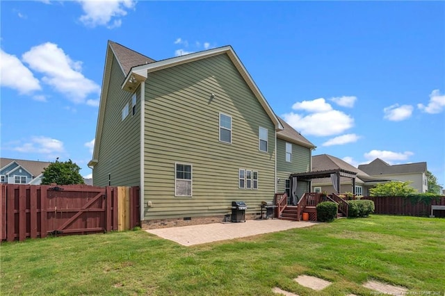 3024 Eagle Crest Ln, Fayetteville, NC 28306 - rear view of house with a gazebo, crawl space, a patio, a gate, and a wooden deck