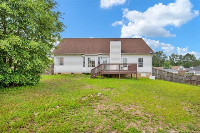 5533 Shady Pine Ct, Hope Mills, NC 28348 - rear view of house with crawl space, a deck, and a chimney