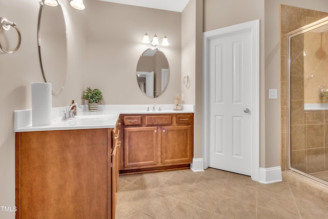 3004 Krogen Ct, Creedmoor, NC 27522 - full bath featuring vanity, a shower stall, tile patterned floors, and baseboards