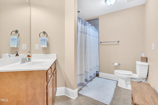 3004 Krogen Ct, Creedmoor, NC 27522 - bathroom with tile patterned flooring, vanity, toilet, baseboards, and curtained shower