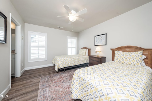 1705 Main Divide Dr, Wake Forest, NC 27587 - bedroom with wood finished floors, baseboards, and ceiling fan