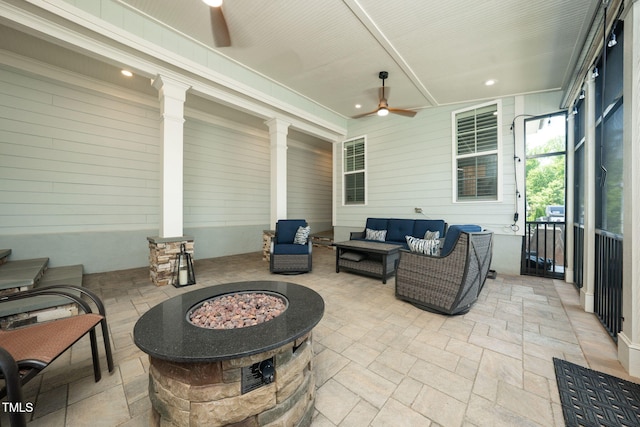 1705 Main Divide Dr, Wake Forest, NC 27587 - view of patio with a ceiling fan and an outdoor living space with a fire pit