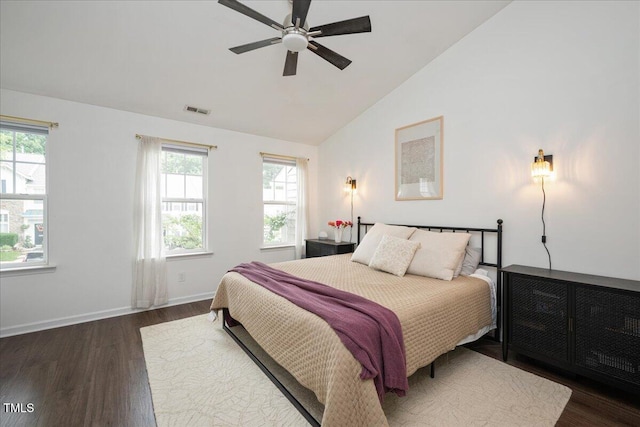 4826 Sir Duncan Way, Raleigh, NC 27612 - bedroom featuring wood finished floors, high vaulted ceiling, and a ceiling fan