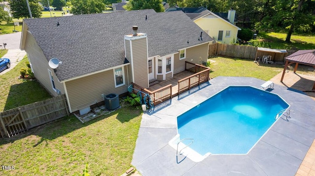 6767 Cedar Chest Ct, Fayetteville, NC 28314 - view of swimming pool with a deck, cooling unit, and a gazebo