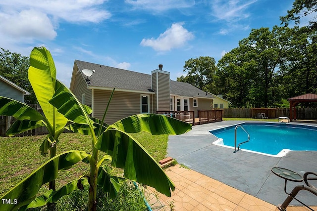 6767 Cedar Chest Ct, Fayetteville, NC 28314 - view of pool with a gazebo, a fenced backyard, a patio, and a wooden deck