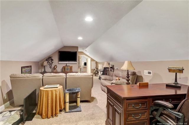 103 Kensington St, Lumberton, NC 28358 - office space with vaulted ceiling, light colored carpet, recessed lighting, and baseboards