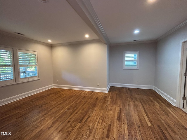 119 W Vernon Ave, Wake Forest, NC 27587 - empty room with crown molding, dark wood-style floors, baseboards, and recessed lighting