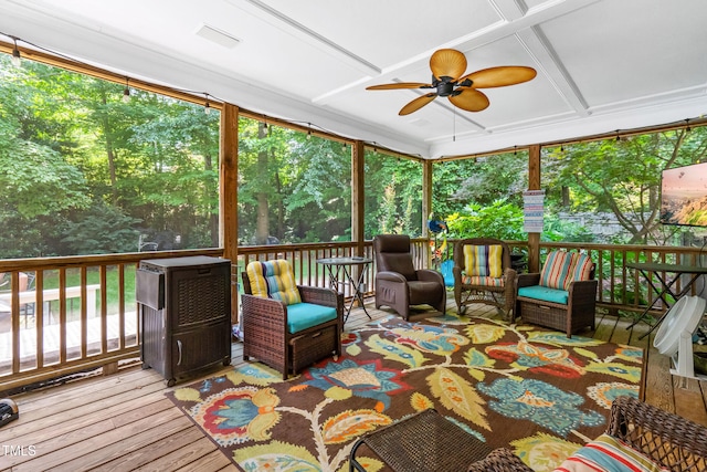 7401 Heartland Dr, Wake Forest, NC 27587 - sunroom featuring ceiling fan and an outdoor hangout area