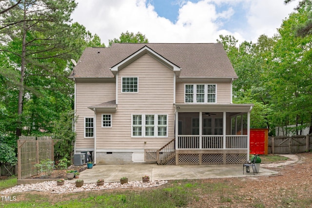 297 Curragh Cv, Fuquay Varina, NC 27526 - back of house with crawl space, a patio area, a sunroom, a gate, and a ceiling fan