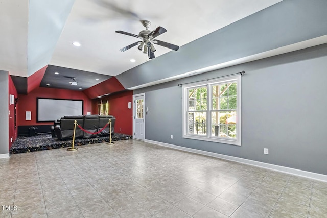 825 Highwater Pl, Fuquay Varina, NC 27526 - home theater room with ceiling fan, recessed lighting, and tile patterned floors