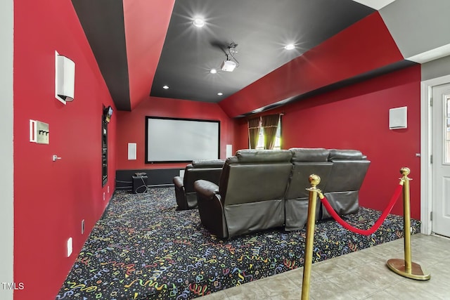 825 Highwater Pl, Fuquay Varina, NC 27526 - cinema room featuring lofted ceiling and recessed lighting