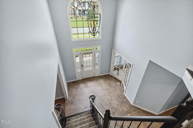 825 Highwater Pl, Fuquay Varina, NC 27526 - foyer with a towering ceiling and a chandelier