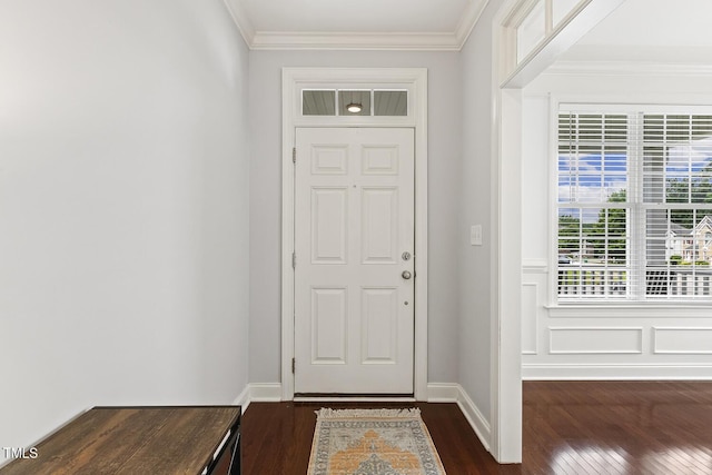 853 Bluffcreek Dr, Fuquay Varina, NC 27526 - entrance foyer featuring ornamental molding and dark wood-type flooring