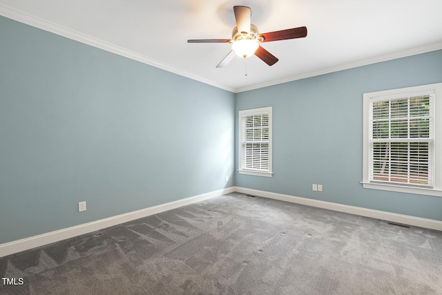 853 Bluffcreek Dr, Fuquay Varina, NC 27526 - unfurnished room with ornamental molding, carpet flooring, and a ceiling fan