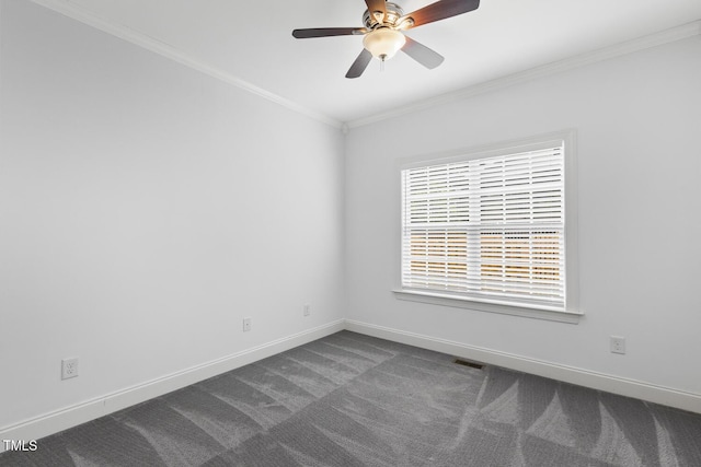 853 Bluffcreek Dr, Fuquay Varina, NC 27526 - empty room with dark colored carpet, ornamental molding, and ceiling fan