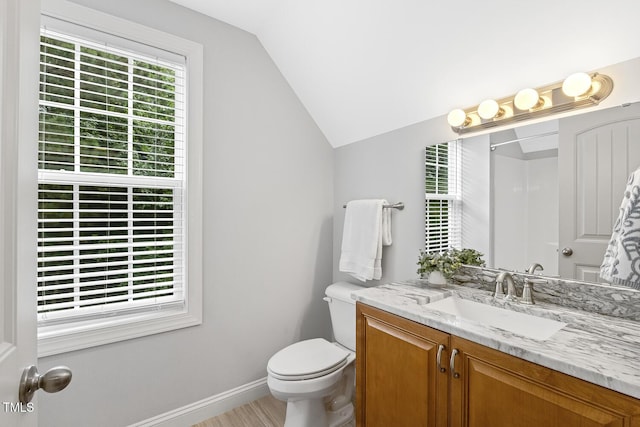 853 Bluffcreek Dr, Fuquay Varina, NC 27526 - full bath featuring lofted ceiling, vanity, wood finished floors, and curtained shower