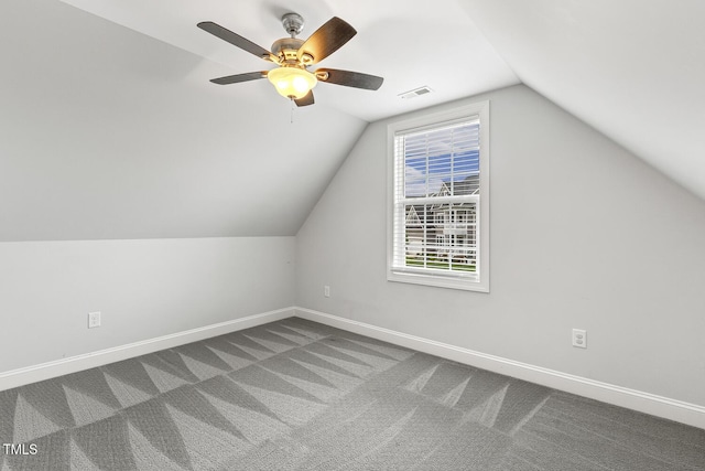 853 Bluffcreek Dr, Fuquay Varina, NC 27526 - bonus room featuring vaulted ceiling, carpet floors, and ceiling fan