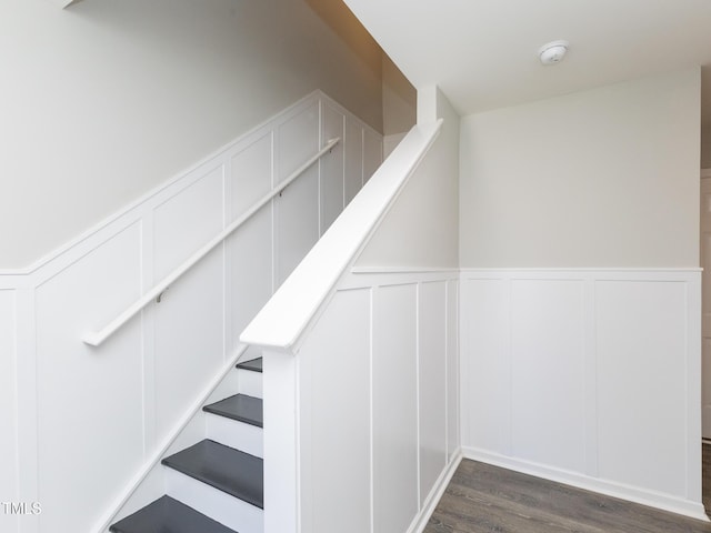 601 Grand Central Sta, Apex, NC 27502 - stairway with a decorative wall, wood finished floors, and a wainscoted wall