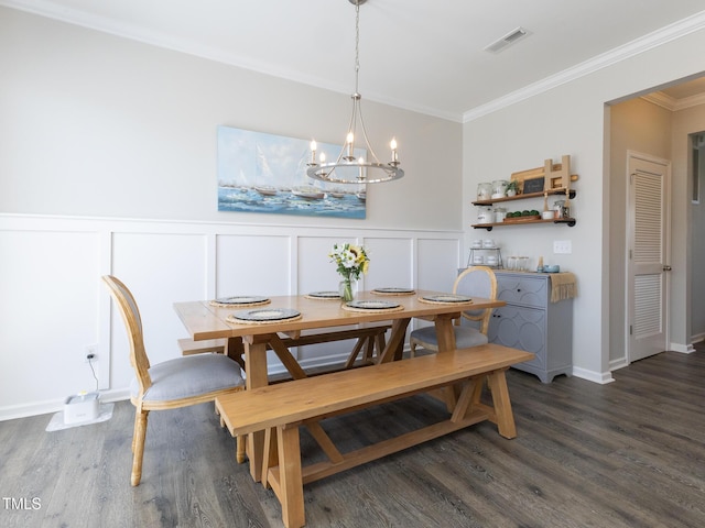 601 Grand Central Sta, Apex, NC 27502 - dining area with a chandelier, wood finished floors, ornamental molding, wainscoting, and a decorative wall