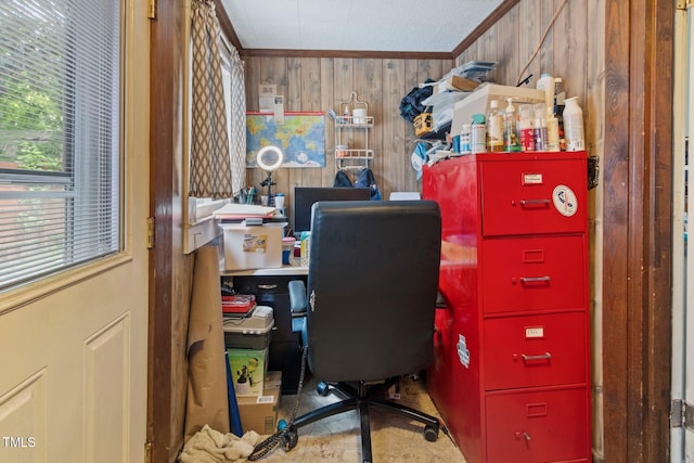 819 Corbin St, Albemarle, NC 28001 - home office featuring wood walls and ornamental molding