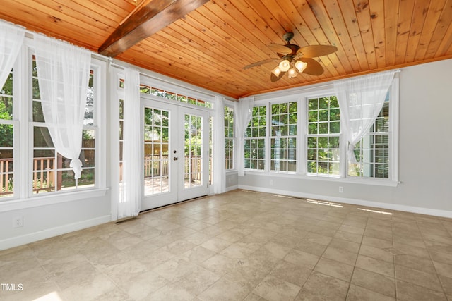 104 Shady Ridge Ct, Apex, NC 27502 - unfurnished sunroom featuring french doors, baseboards, wood ceiling, and healthy amount of natural light
