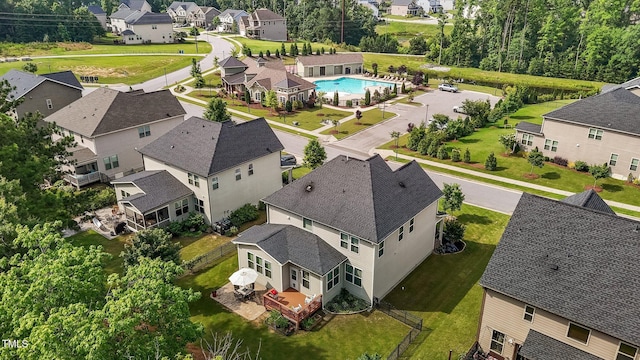 3032 Curling Creek Dr, Apex, NC 27502 - aerial perspective of suburban area featuring a pool area