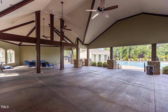 3032 Curling Creek Dr, Apex, NC 27502 - view of patio with ceiling fan and an outdoor pool
