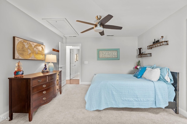 3032 Curling Creek Dr, Apex, NC 27502 - bedroom featuring attic access, light carpet, and a ceiling fan