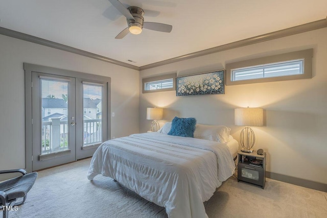1624 Tunnel St, Wendell, NC 27591 - bedroom featuring carpet floors, access to exterior, french doors, ornamental molding, and ceiling fan