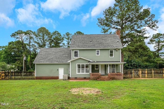 248 Robin Loop, Dunn, NC 28334 - rear view of property featuring crawl space, a porch, a chimney, a shingled roof, and cooling unit