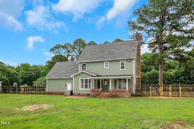 248 Robin Loop, Dunn, NC 28334 - rear view of house with a chimney, covered porch, crawl space, central air condition unit, and a shingled roof