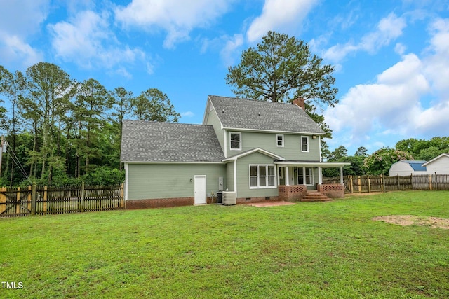 248 Robin Loop, Dunn, NC 28334 - rear view of property featuring a chimney, crawl space, a shingled roof, and cooling unit