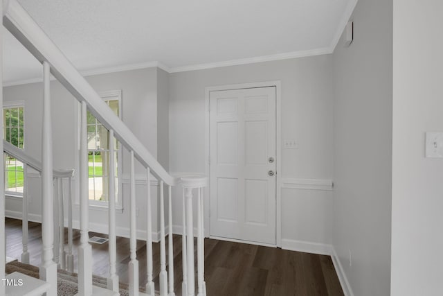 248 Robin Loop, Dunn, NC 28334 - foyer with wood finished floors, healthy amount of natural light, ornamental molding, stairs, and baseboards