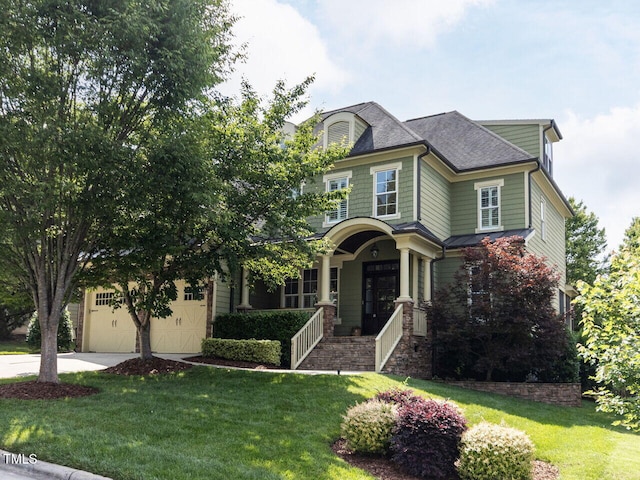 612 Peach Orchard Pl, Cary, NC 27519 - view of front facade featuring a front yard, concrete driveway, a garage, and roof with shingles
