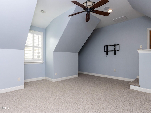 612 Peach Orchard Pl, Cary, NC 27519 - bonus room featuring vaulted ceiling, carpet flooring, a ceiling fan, baseboards, and recessed lighting