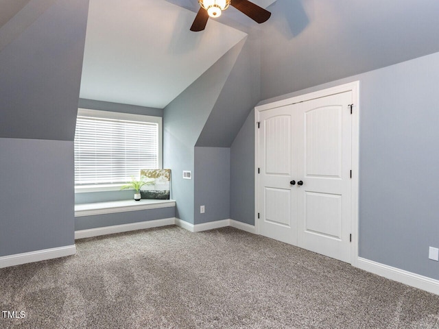 612 Peach Orchard Pl, Cary, NC 27519 - bonus room with ceiling fan, lofted ceiling, carpet flooring, and baseboards