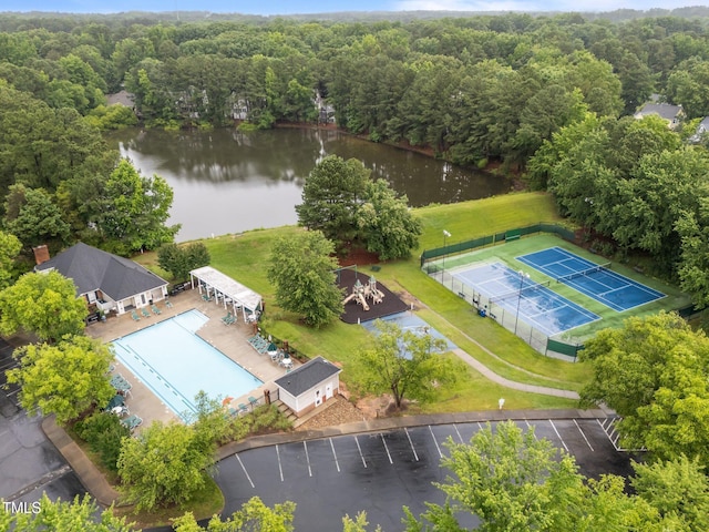 2913 Coxindale Dr, Raleigh, NC 27615 - bird's eye view of a nearby body of water and a pool